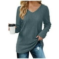 thumbnail image 1 of Fiaer Women V Neck Sweaters Plus Size Fashion Long Sleeve Shirts Loose Fit Casual Plain Lightweight Knit Tops Blue XL, 1 of 4