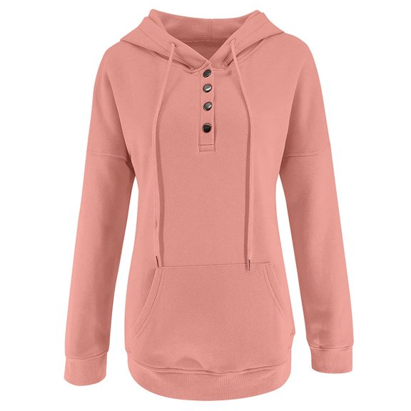 Fiaer,Women's Button up Oversized Hoodies,Womens Long Sleeve Drawstring Hooded Sweatshirts,Loose Fit Casual Solid Hooded Pullover for Women Pink M