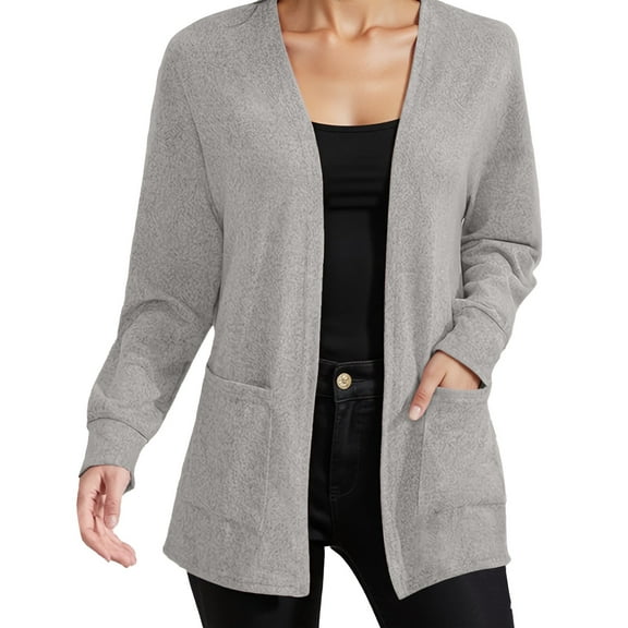 Fiaer Women's Cardigan Sweater Oversize Long Sleeve Lightweight Fashion Solid Open Front Tops with Pocket Grey XXXXL