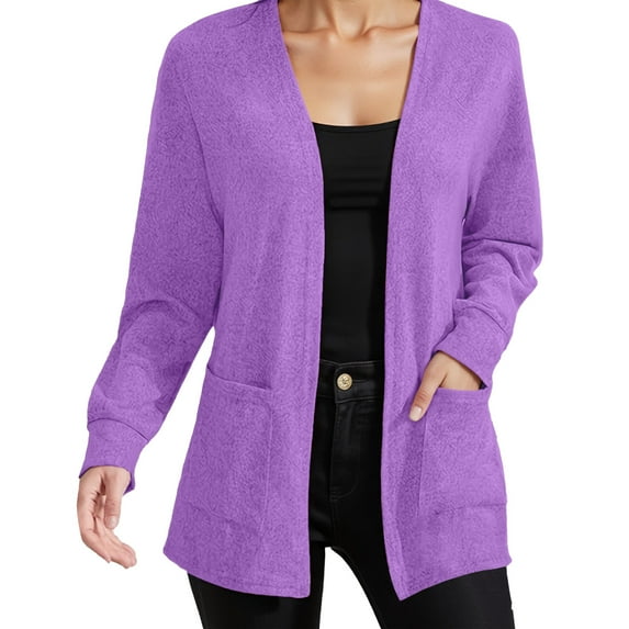 Fiaer.Oversized Long Sleeve Lightweight Cardigan for Women.Womens Loose Fit Casual Fashion Open Front Solid Color Tops with 2 Pockets Purple M