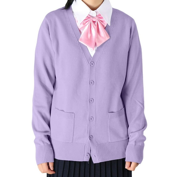 Fiaer Women's Cardigan Sweaters 2025 Fall Button Down Oversized V-Neck Long Sleeve Lightweight Knit Tops with 2 Pockets Purple L