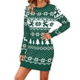 thumbnail image 1 of Fiaer Women's Christmas Sweater Dress Crew Neck Long Sleeve Plus Size Trendy Funny Reindeer Floral Printed Pullover Casual Xmas Tops Green S, 1 of 4
