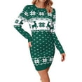 thumbnail image 1 of Fiaer Women's Christmas Sweater Dress Oversized Crew Neck Funny Reindeer Floral Printed Plus Size Long Sleeve Long Pullover Slim Fit Tops Green S, 1 of 4