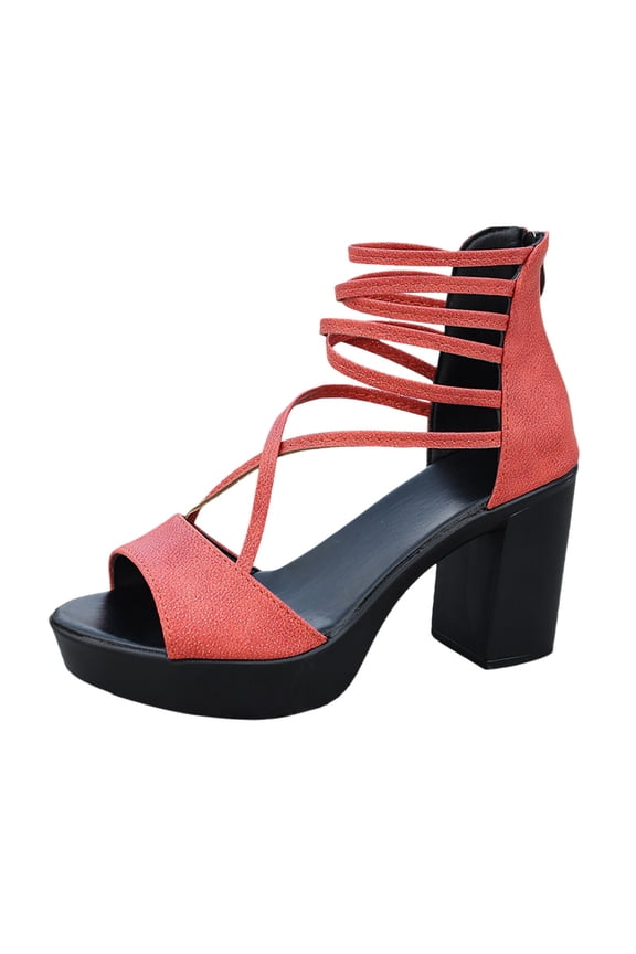 Women's Chunky Heels Sandals Prom Comfortable Platform Strappy Open Toe Summer Sandals Ankle Strap Wedding Party Dress Shoes Watermelon Red 9