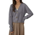 thumbnail image 1 of Fiaer Women's Cropped Sweaters Long Sleeve Button down V Neck Fashion Solid Warm Loose Fit Tops Grey One Size, 1 of 4