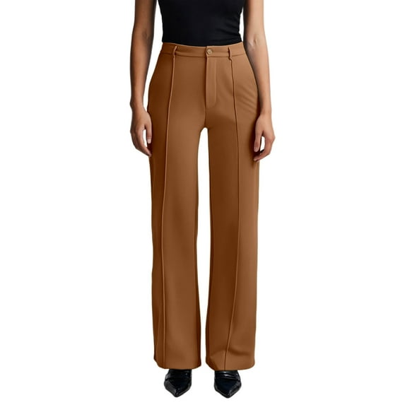 Fiaer,Women's Dressy Business Pants,Womens Plus Size Straight Leg Work Trousers,High Waisted Casual Joggers for Women Brown1 XXL