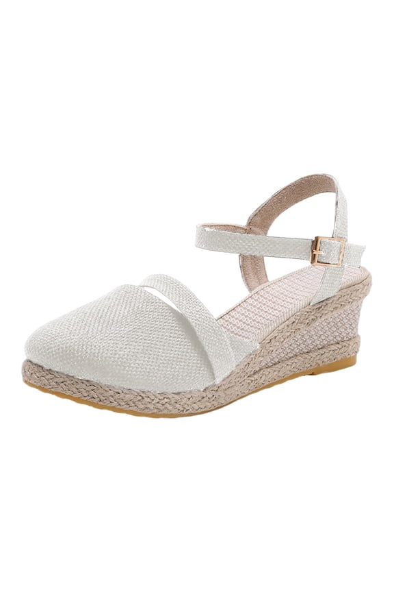 Women's Espadrille Wedges Sandals Comfortable Lightweight Casual Shoes Beach Outdoor Vacation Closed Toe Sandals White 9