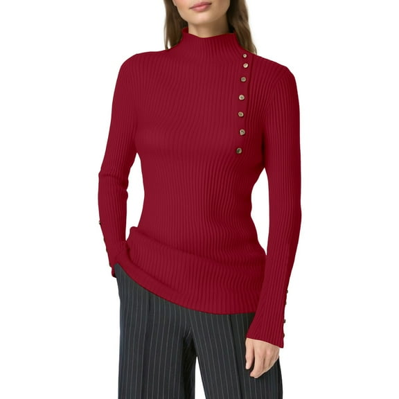 Fiaer Women's Fall Fashion Sweater 2025 Long Sleeve Crew Neck Button Stretch Business Casual Work Slim Fit Tops RD1 M