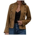 thumbnail image 1 of Fiaer,Women's Suede Leather Jacket,Ladies Plus Size Double Casual Long Sleeve Slim Fit Blazer 2025 Fall Outfits Brown XL, 1 of 7