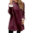 thumbnail image 1 of Fiaer,Women's Crew Neck Loose Fit Plus Size Long Sweatshirts Long Sleeve Warm Casual Trendy Solid Pullovers Breathable Fall Tops RD3 XL, 1 of 8