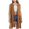 thumbnail image 1 of Fiaer Women's Fringe Vest 70s Hippie Suede Sleeveless Tassel Long Cardigan Jacket Oversized Western Tops Coffee2 XS, 1 of 9