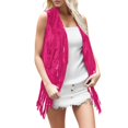 thumbnail image 1 of Fiaer Women's Fringe Vest 70s Hippie Costume Faux Suede Sleeveless Tassel Long Cardigan Jacket Oversized Western Tops Hot Pink1 S, 1 of 3