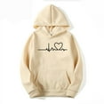 thumbnail image 1 of Fiaer Women's Graphic Sweatshirts Long Sleeve Drawstring Hoodies Oversized Drop Shoulder Baggy Hooded Pullover with Pocket Beige S, 1 of 5