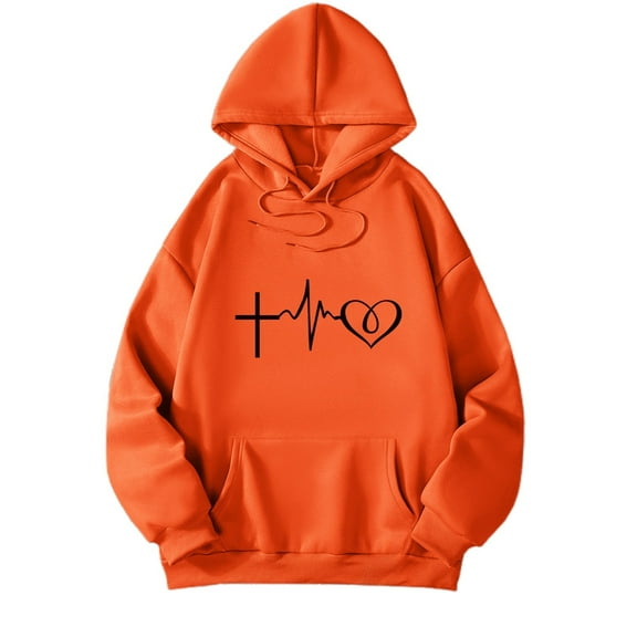 Fiaer Women's Graphic Sweatshirts Long Sleeve Drawstring Hoodies Oversized Drop Shoulder Baggy Hooded Pullover with Pocket Orange1 M