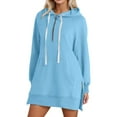 thumbnail image 1 of Fiaer,Women's Half Zip Long Hoodies,2025 Fall Oversized Long Sleeve Side Split Drawstring Loose Fit Casual Fashion Pure Tunic Hooded Sweatshirts Warm Breathable Cozy Hooded Pullovers Sky Blue M, 1 of 5