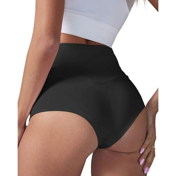 Fiaer Women's High Waist Yoga Shorts Gym Workout Booty Dance Hot Pants Athletic Lifting Sports Leggings Black L