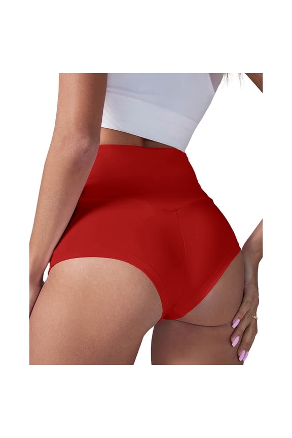 Women's High Waist Yoga Shorts Gym Workout Booty Dance Hot Pants Athletic Lifting Sports Leggings Red XXL