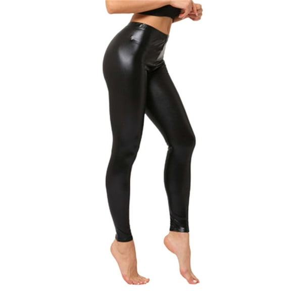 Fiaer Women's High Waisted Yoga Pants Tummy Control Shiny Sports Tights Workout Leggings Plus Size Slim Fit Trousers Black M