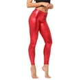 thumbnail image 1 of Fiaer Women's High Waisted Yoga Pants Tummy Control Shiny Sports Tights Workout Leggings Plus Size Slim Fit Trousers Red XXL, 1 of 2