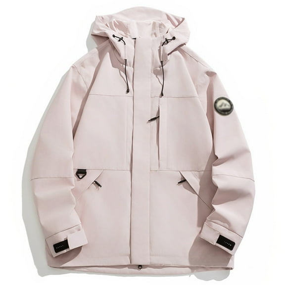 Fiaer Women's Hooded Rain Jacket Outdoor Raincoat Windbreaker Oversized Windproof Full Zip up Color Blocking Tops for Hiking and Casual Wear Light Pink M