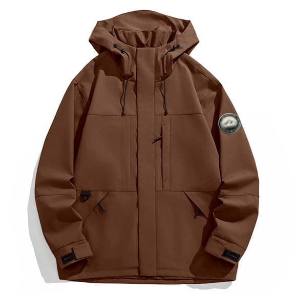 Fiaer Women's Hooded Rain Jacket Outdoor Raincoat Windbreaker Oversized Windproof Full Zip up Color Blocking Tops for Hiking and Casual Wear Brown S