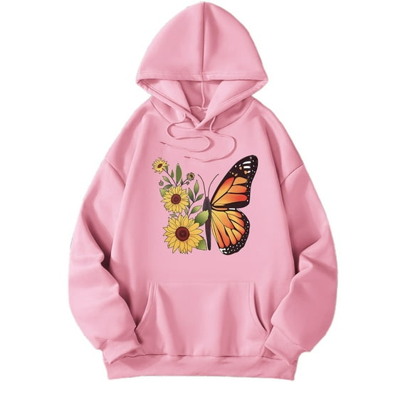 Fiaer Women's Hoodies Floral Printed Oversized Hooded Sweatshirts Long Sleeve Drawstring Drop Shoulder Baggy Tops with Pcoket Pink M