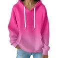 thumbnail image 1 of Fiaer Women's Hoodies Oversized Gradient V Neck Long Sleeve Hooded Sweatshirts Drawstring Loose Fit Trendy Pocket Tops Pink L, 1 of 4