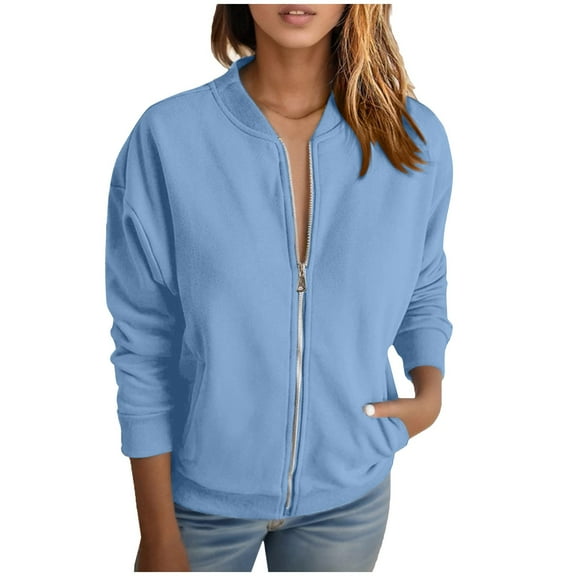Fiaer Women's Jackets Plus Size Full Zip up Sweatshirts Long Sleeve Loose Fit Casual Solid Warm Tops with Pocket BU1 XL
