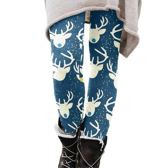 Fiaer Women's Legging Chritmas Tree Snowflake Reindeer Funny Graphic Plus Size Trendy Yoga Pants Soft Slim Fit Fashion Xmas Tight Trousers Blue1 M