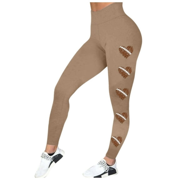 Fiaer Women's Leggings Plus Size Stretch Tummy Control Yoga Pants High Waisted Printed Comfort Solid Color Tight Workout Trousers Khaki XL