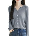thumbnail image 1 of Fiaer,Women's Long Sleeve Button down Crew Neck Plus Size Lightweight Casual Trendy Loose Fit Classic Cropped Knit Cardigan Grey XXL, 1 of 4