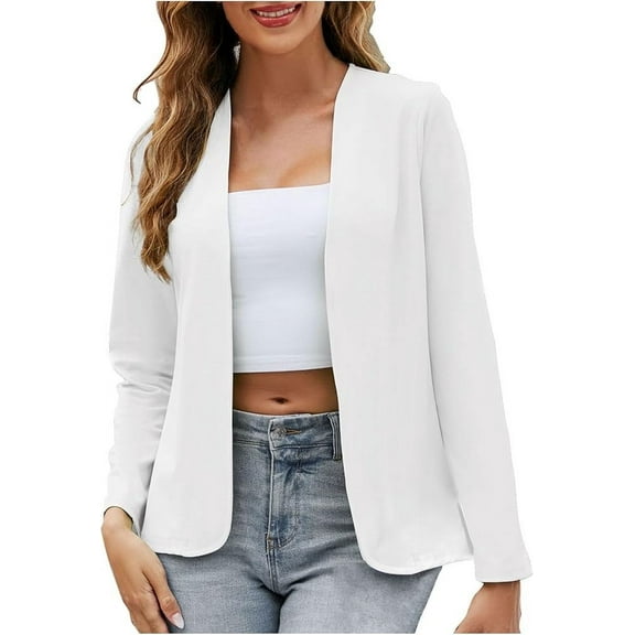 Fiaer,Women's Long Sleeve Work Business Blazer,Ladies Plus Size Open FrontLoose Fit Trendy Dressy Tops with Pockets White M