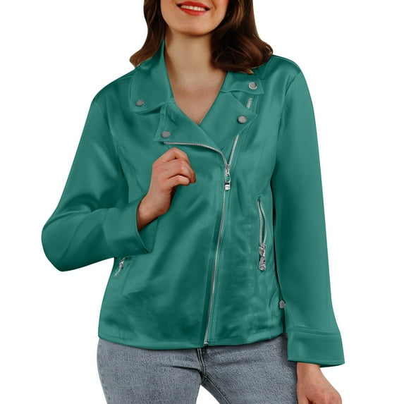 Fiaer,Women's Loose Fit Leather Jackets Suede Plus Size Fall Trendy Outfits 2025 Fall Full Zip Cropped Moto Outerwear Casual Snap Buttons Tops Green XL