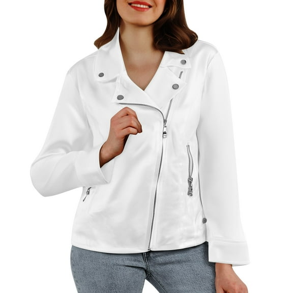 Fiaer,Women's Loose Fit Leather Jackets Suede Plus Size Fall Trendy Outfits 2025 Fall Full Zip Cropped Moto Outerwear Casual Snap Buttons Tops White L