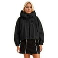 thumbnail image 1 of Fiaer,Women's Loose Fit Full Zip Cropped Softshell Jackets,Ladies Turtleneck Drawstring Waterproof Adjustable Hooded Tops,Womens Hiking Outdoor Activity Outerwear with Zipper Pockets Black L, 1 of 4