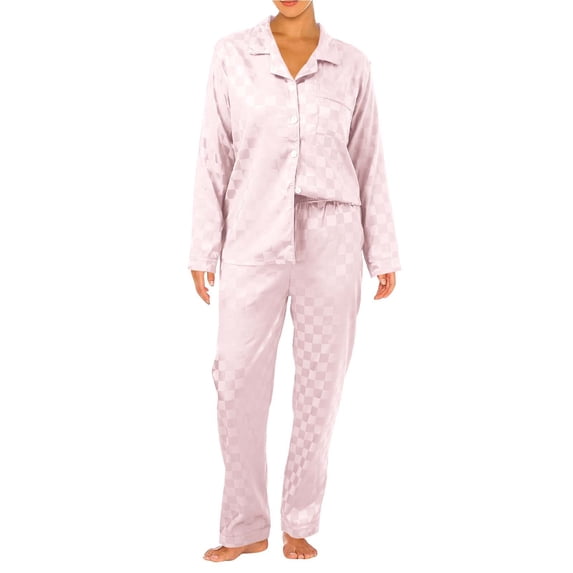 Fiaer,Women's Loose Fit Satin Pajamas 2 Piece,Lightweight Plus Size Comfy Sleepwear Sets for Women,Womens Casual Fashion Pjs Lounge Wear with Pocket Pink XL