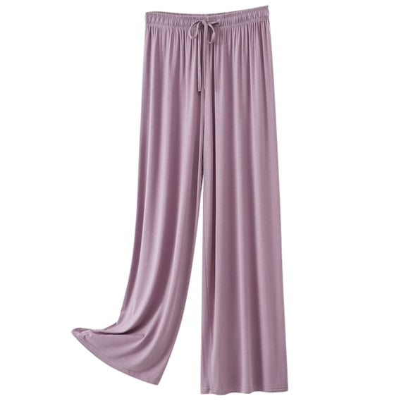 Fiaer,Women's Lounge Plus Size Trousers,Womens Wide Leg Solid Color Pants,Ladies Casual Fashion Comfy Elastic Waist Slacks with Pockets Light Purple M