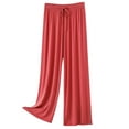 thumbnail image 1 of Fiaer,Women's Lounge Plus Size Trousers,Womens Wide Leg Solid Color Pants,Ladies Casual Fashion Comfy Elastic Waist Slacks with Pockets Watermelon Red L, 1 of 7