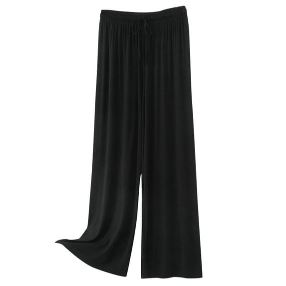 Fiaer,Women's Lounge Plus Size Trousers,Womens Wide Leg Solid Color Pants,Ladies Casual Fashion Comfy Elastic Waist Slacks with Pockets Black L