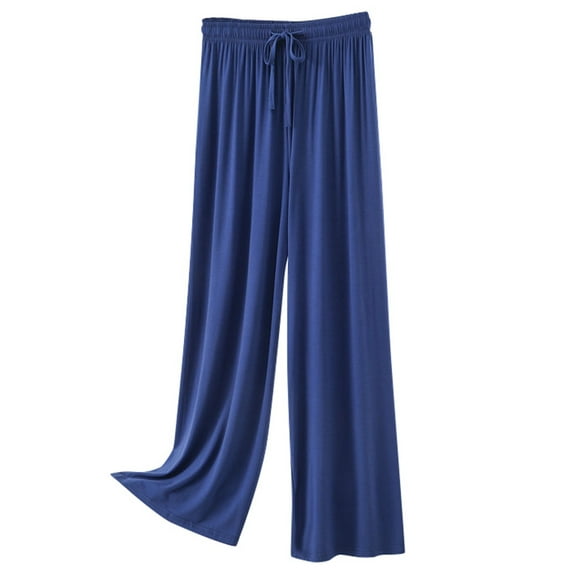 Fiaer,Women's Lounge Plus Size Trousers,Womens Wide Leg Solid Color Pants,Ladies Casual Fashion Comfy Elastic Waist Slacks with Pockets Blue XL