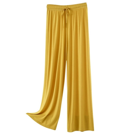 Fiaer,Women's Lounge Plus Size Trousers,Womens Wide Leg Solid Color Pants,Ladies Casual Fashion Comfy Elastic Waist Slacks with Pockets Yellow XL
