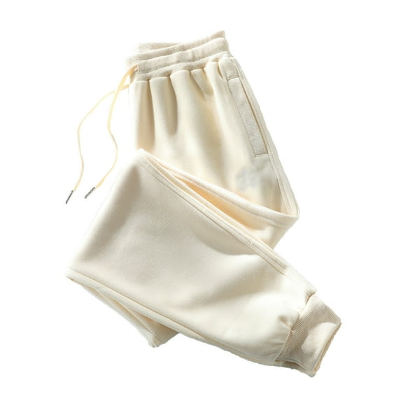 Fiaer,Women's Oversized Baggy Sweatpants,Womens Casual Running Hiking Pants with Pockets,Warm Stretch Lace up Solid Trousers for Women Beige XXL