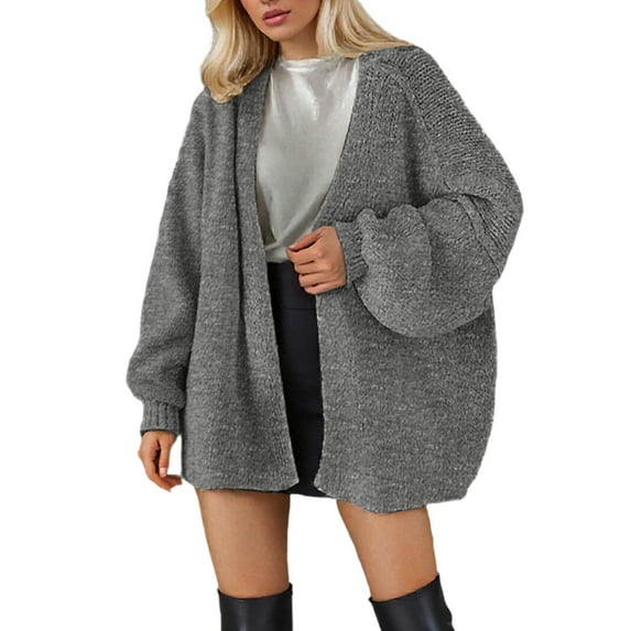 Fiaer Women's Oversized Cardigan Sweaters Lightweight Knit Open Front Long Sleeve Fashion Casual Loose Fit Comfortable Chunky Tops Grey M