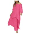 thumbnail image 1 of Fiaer,Women's Oversized Linen Irregular Hem Lounge Wear Sets,Womens 2 Piece Set for Comfy Palazzo Pants and Crew Neck Long T Shirts,Ladies Loose Fit Lightweight Outfits Set Hot Pink XXL, 1 of 5