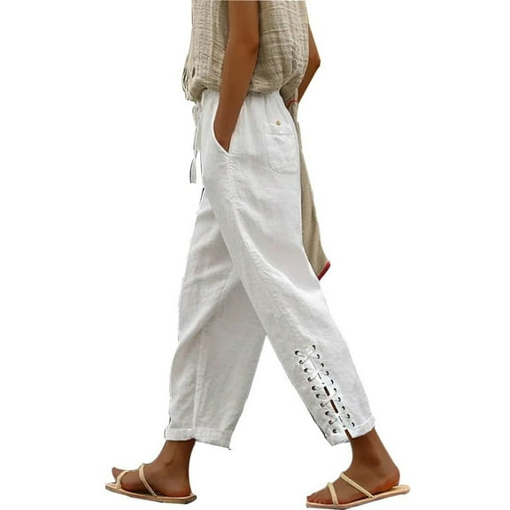 Fiaer,Women's Oversized Relaxed Fit Pants,Womens Casual Trendy Joggers for Running Vacation Hiking Outdoor Activity,Bottom Side Cross Bandage Comfort Lounge Trousers for Women White S