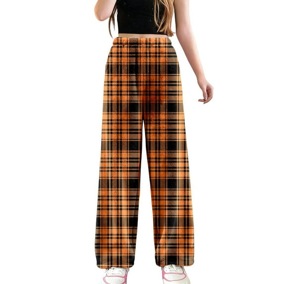 Fiaer Women's Pajamas Pants Plaid Plus Size Color Blocking Sleepwear Trousers Elastic Waisted Casual Trendy Comfort Pjs Joggers Orange2 XL