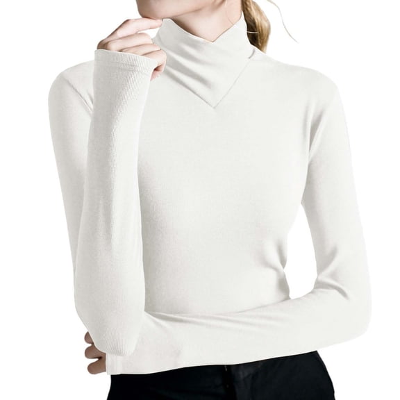 Fiaer Women's Pullover Sweater Oversized Winter Warm Ribbed Turtleneck Long Sleeve Slim Fit Casual Lightweight Solid Tops White M