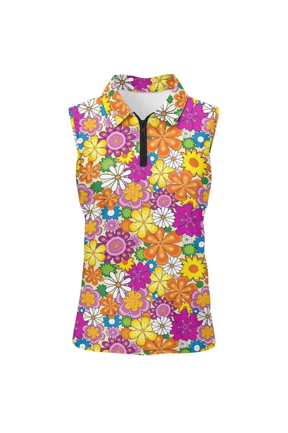 Women's Quarter Zip Golf Shirts Sleeveless with Collar Tennis Tank Tops Athletic Lightweight Activewear 08-Yellow M