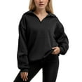 thumbnail image 1 of Fiaer,Women's Quarter Zip Oversized Sweatshirts,Loose Fit Casual Trendy Long Sleeve V Neck Solid Lapel Collared Warm Pullover for Women,Women Tops with Pocket Black1 XXXL, 1 of 6