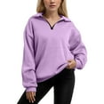 thumbnail image 1 of Fiaer,Women's Quarter Zip Oversized Sweatshirts,Loose Fit Casual Trendy Long Sleeve V Neck Solid Lapel Collared Warm Pullover for Women,Women Tops with Pocket Purple XL, 1 of 6